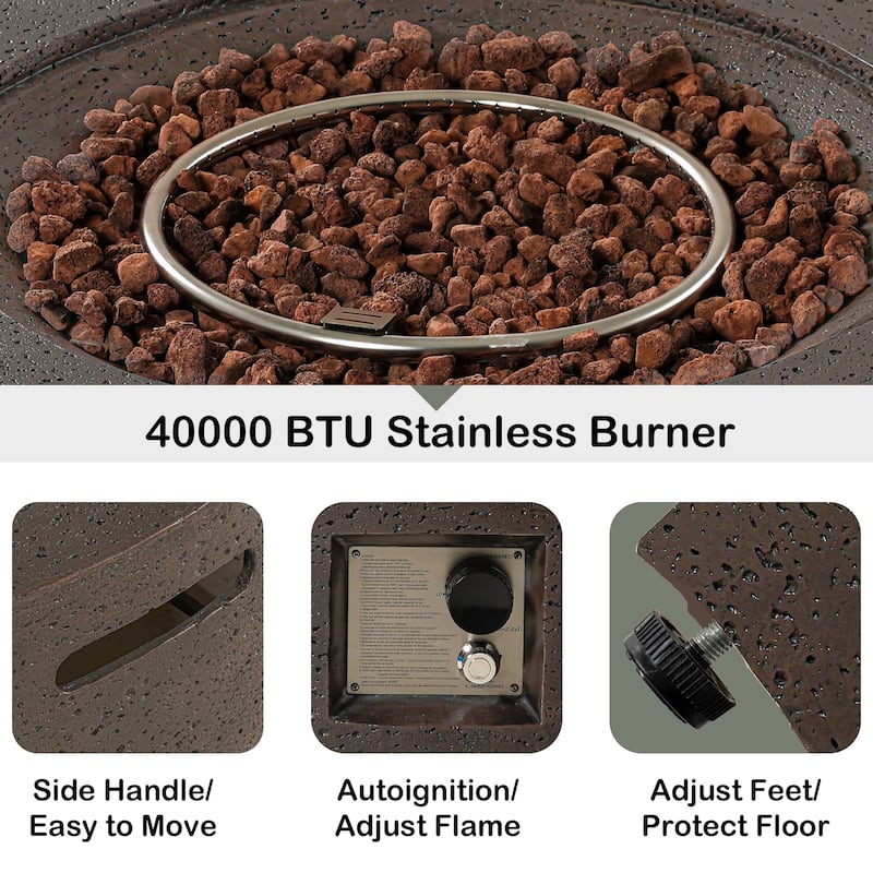 SUNBURY Round Outdoor Propane Fire Pit w Wind Guard and Tank Cover