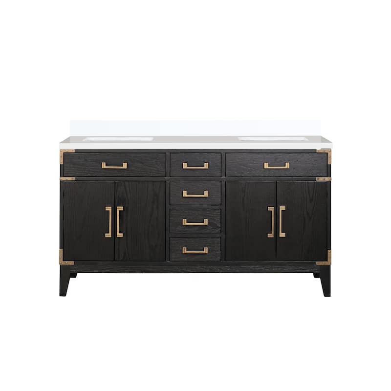 Laurel 60 in W x 22 in D Black Oak Double Bath Vanity and White Quartz Top - 60 - Black Oak