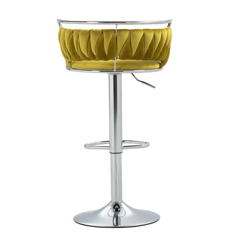 4 Set Velvet Adjustable Swivel Bar Stools With Backs