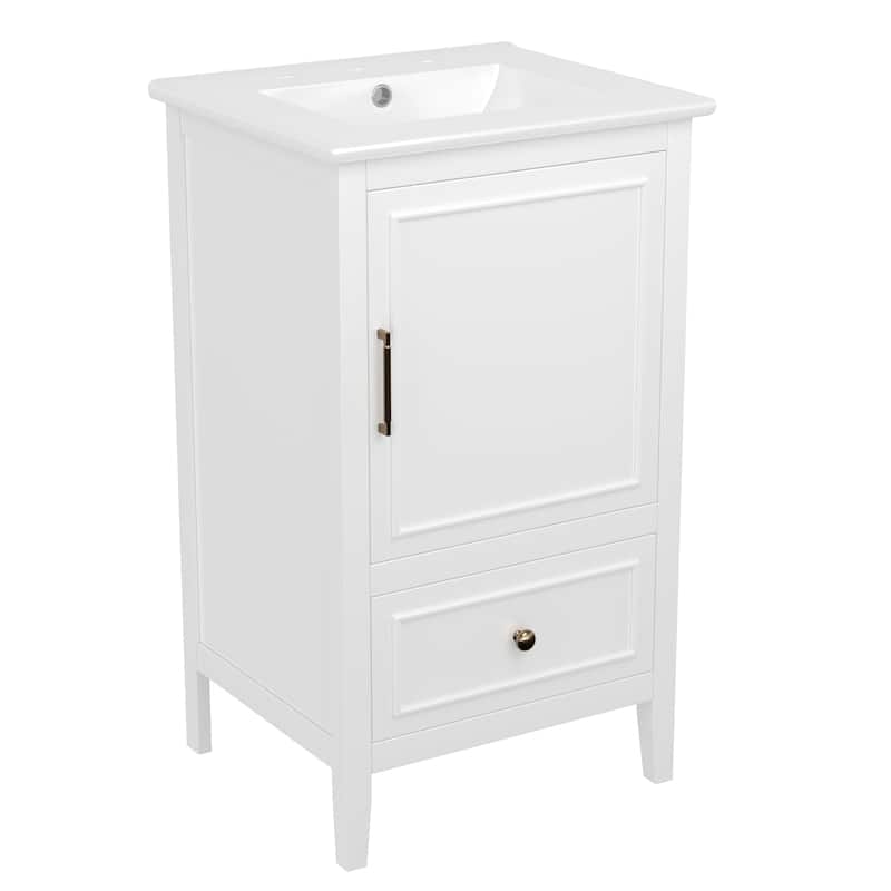 GDFStudio - Genevieve 20" Bathroom Vanity with Ceramic Sink, Soft Closing Door, Storage Rack & Drawer