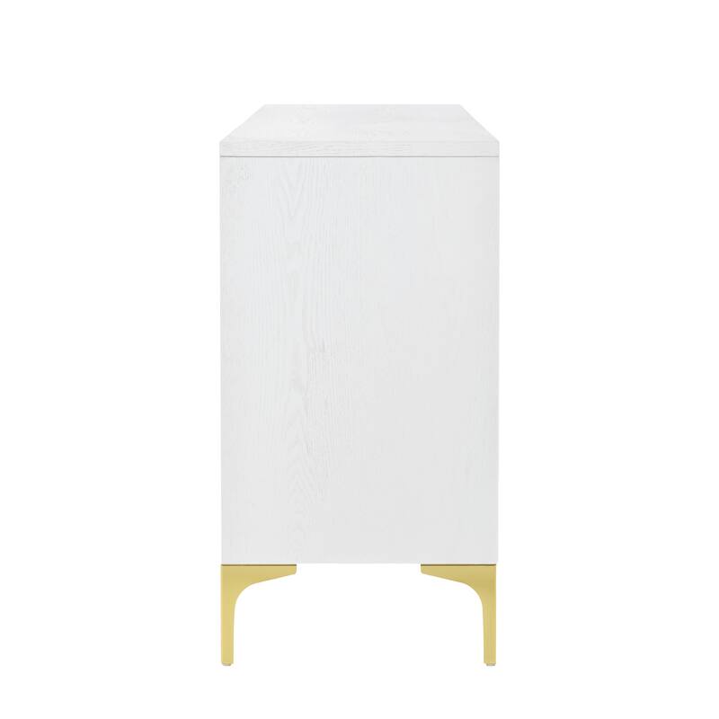 Modern Carved Sideboard Buffet Cabinet with Handleless Push-Open Design, for Living Room, Bedroom and Dining Room, White