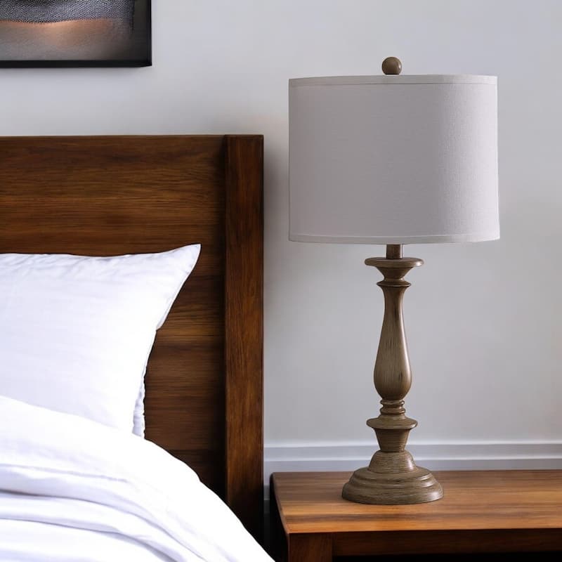 28" Rustic Taupe Cream Candlestick Table Lamp with White Drum Shade for Bedroom Living Room Decor - 27.5"H x 13"W x 13"D