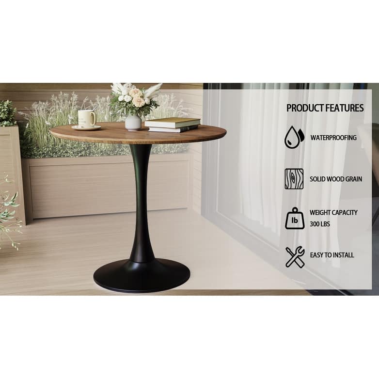 Walnut color Round Dining Table, 31.5" Tulip Table Kitchen Dining Table 2-4 People with MDF Table Top & Pedestal Base
