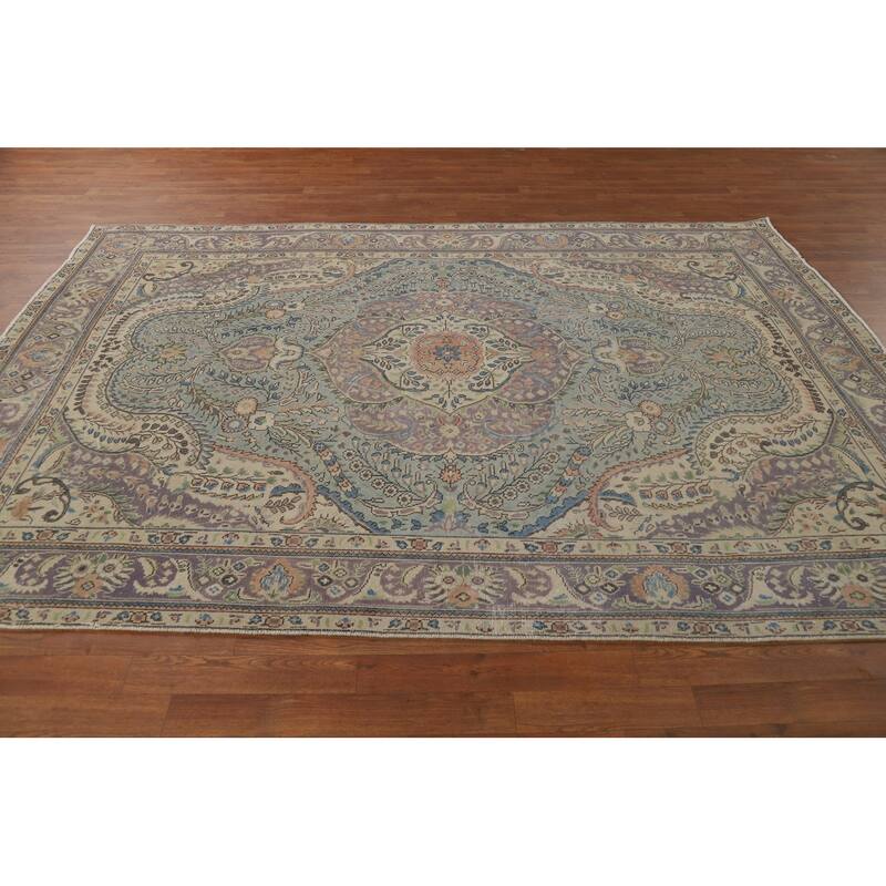 Flora Blue Tabriz Persian Area Rug Traditional Handmade Wool Carpet - 6'6"x 9'5"