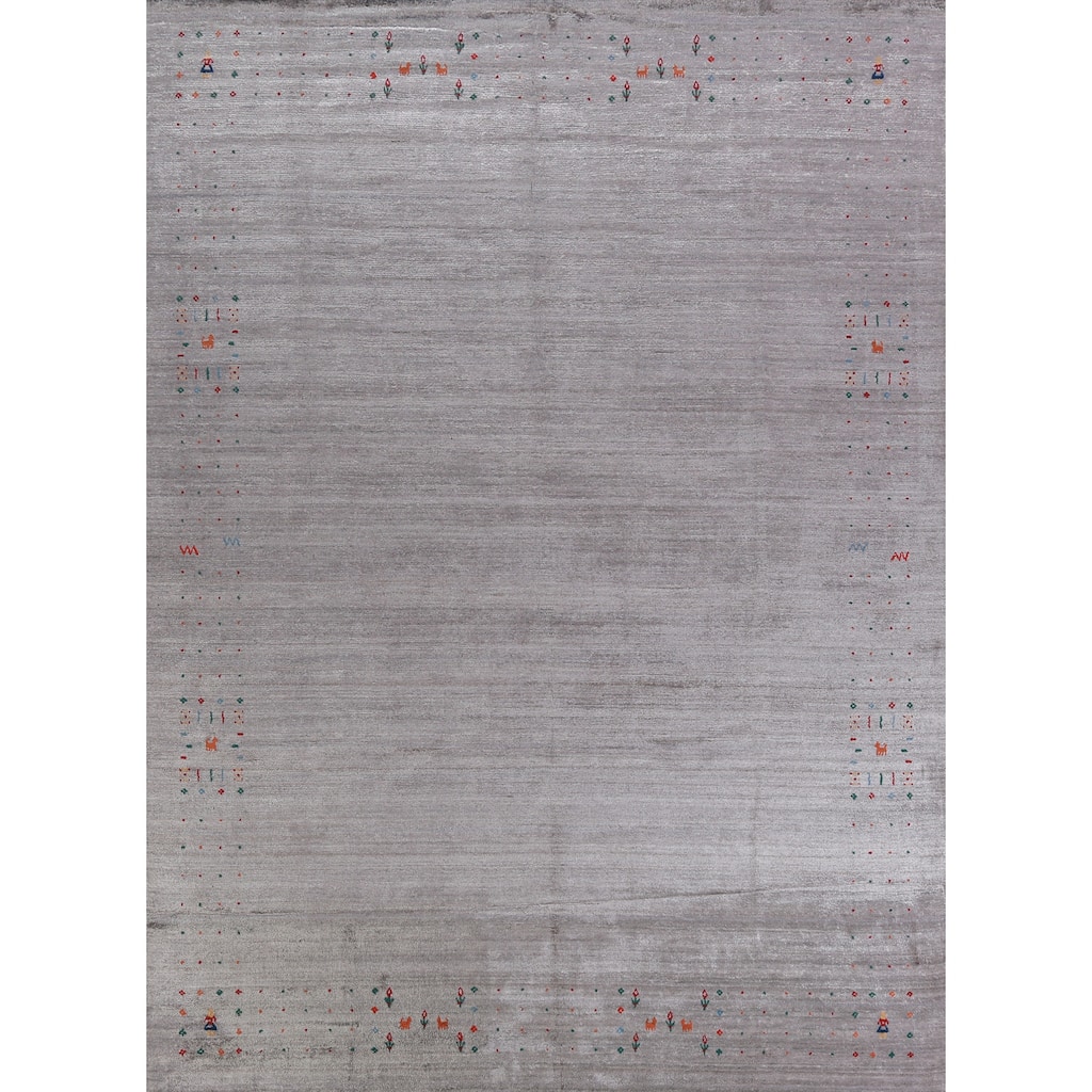 Hand Knotted Oriental 100% Wool Carpet Tribal Tribal Greys & Charcoal Gabbeh Area Rug - 11' 4'' X 8' 10''