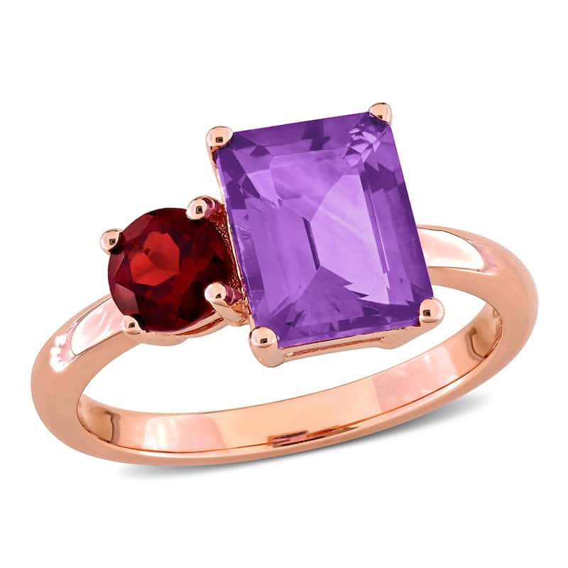 Miadora 3ct TGW Amethyst Garnet 2-Stone Ring 14k Rose Gold
