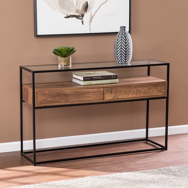 Impressive overstock console tables Carbon Loft Ottone Industrial Brown Wood Console Table Overstock 33285985