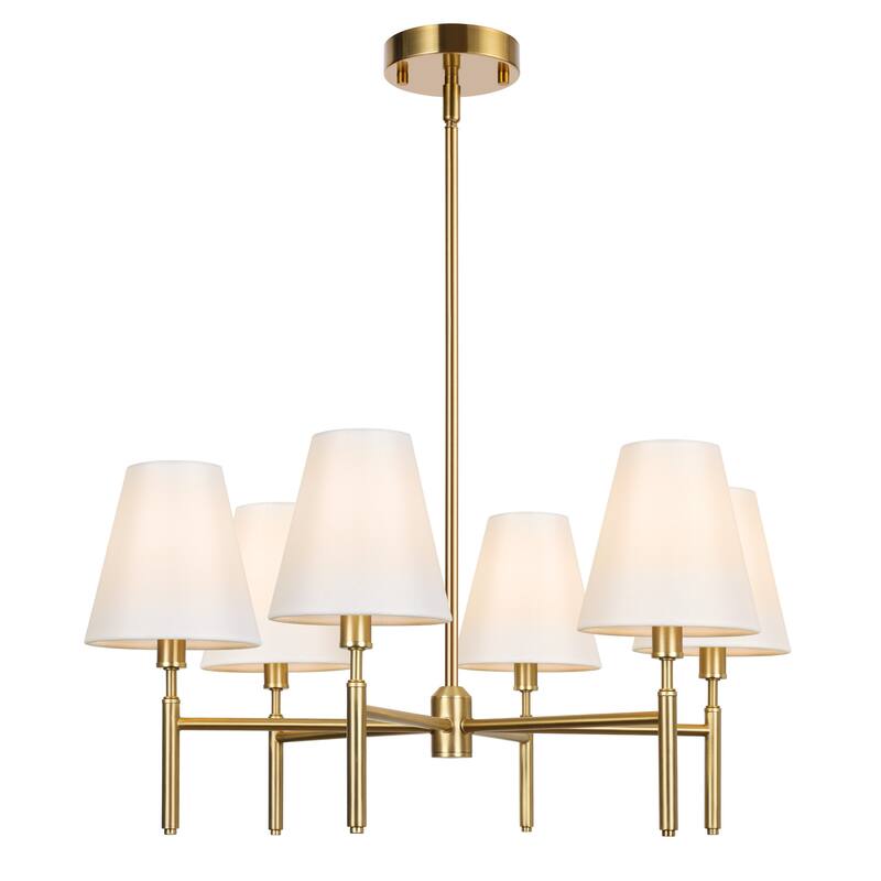 Farmhouse Wheel Chandelier Mid-century Pendant Fixture with Fabric Shades for Interior Lighting