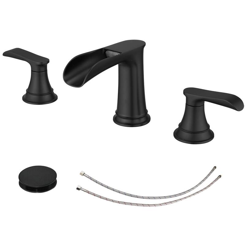 Topcraft Two Handle Waterfall Bathroom Faucet with Pop-Up Drainer - Matte Black