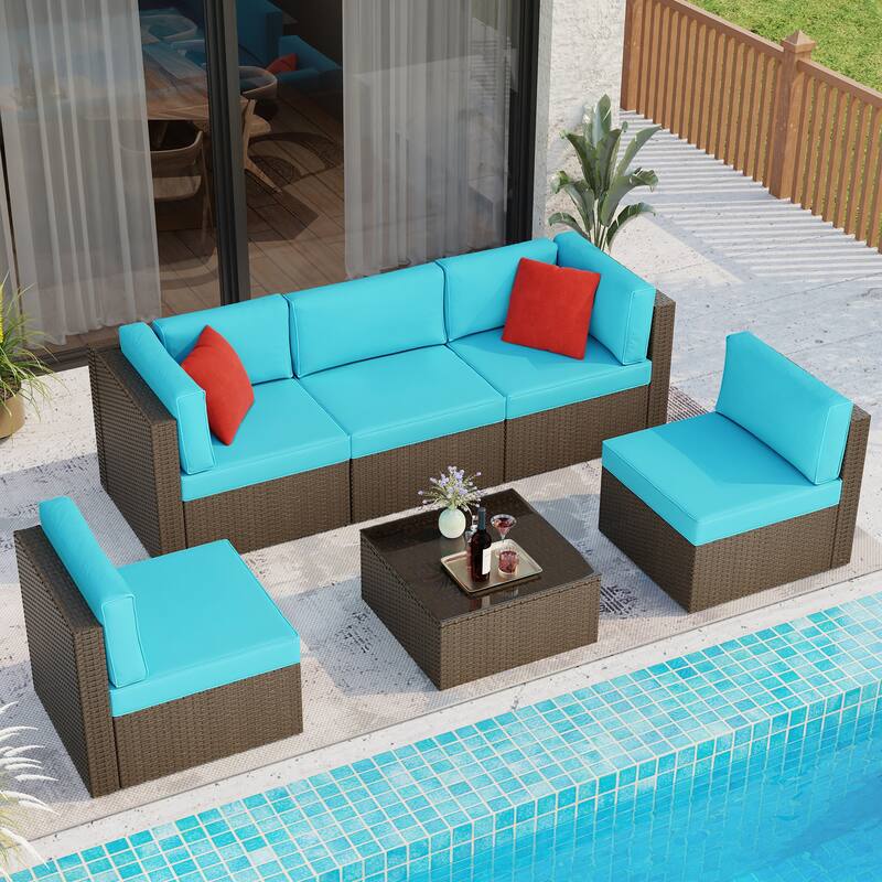 Futzca 6 Piece Patio Furniture Conversation Set with Pillow - Blue