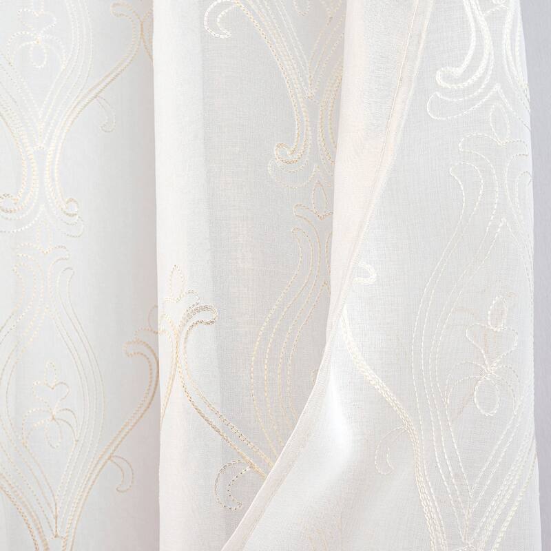 Pearl Embroidered Damask Window Curtain Panel Pair