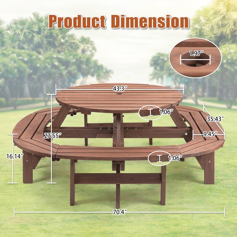 Round Outdoor Wooden Picnic Table for Patio