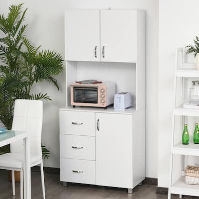 White Tall Three Drawers Cabinet with Two Doors and Middle Shelf Perfect for Kitchen or Office - 31.5" W x 15.5" D x 72.25" H
