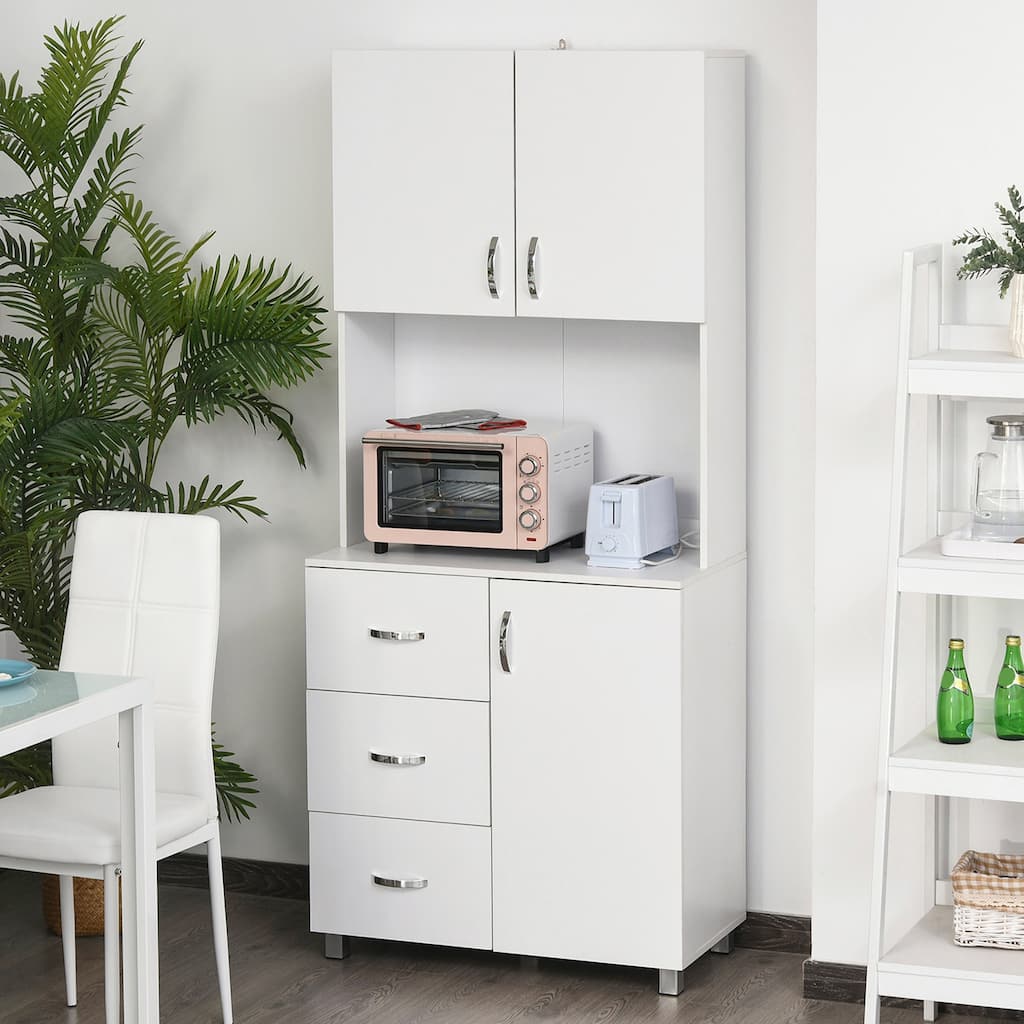 White Tall Three Drawers Cabinet with Two Doors and Middle Shelf Perfect for Kitchen or Office - 31.5" W x 15.5" D x 72.25" H