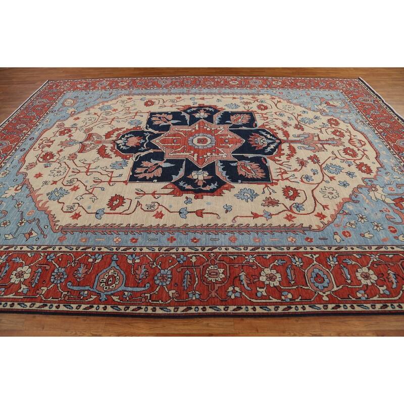 Geometric Heriz Serapi Turkish Oriental Area Rug Handmade Wool Carpet - 9'9" x 13'0"
