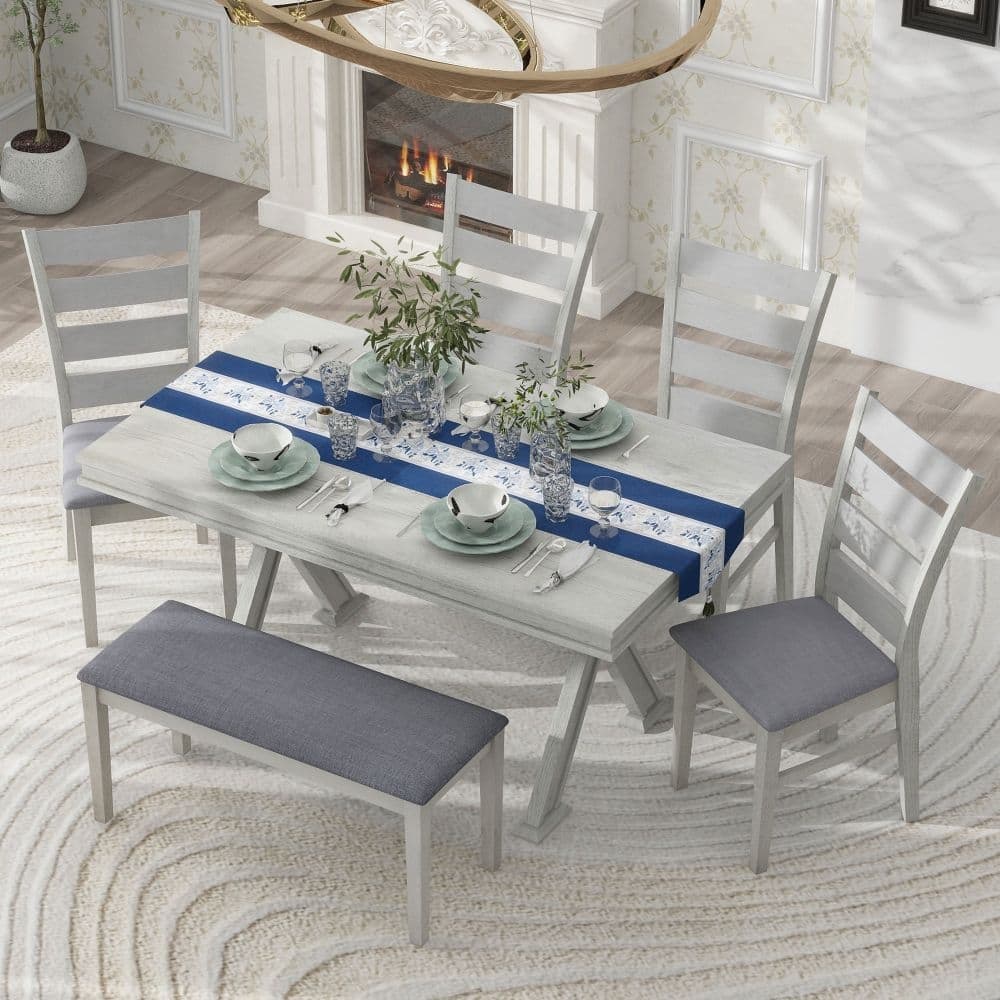 6-Piece Retro 59"L Rectangular Dining Table Set