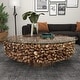 preview thumbnail 8 of 63, Brown Driftwood Handmade Collage and Pedestal Base Coffee Table with Tempered Glass Top - 48" round x 16"