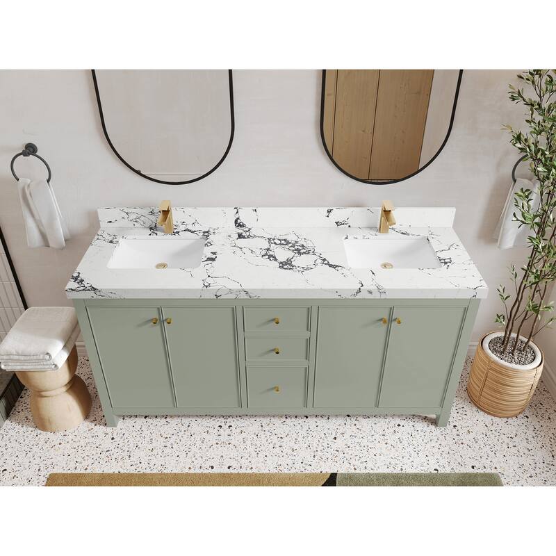 Willow Collections 72 in. W x 22 in. D Chicago Double Bowl Sink Bathroom Vanity with Countertop - 2"Viola Night - Evergreen