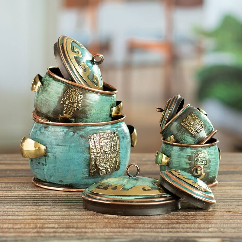 Novica Handmade Andean Deities Copper And Bronze Decorative Boxes (Set Of 4)