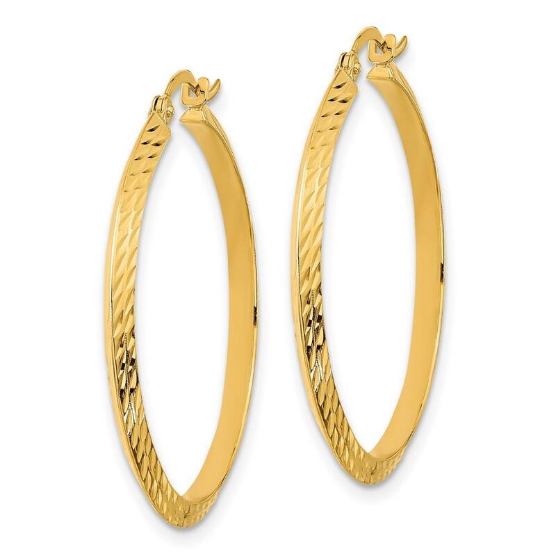 Curata 14k Yellow Gold Polished Sparkle Cut Hoop Earrings - 33x2mm