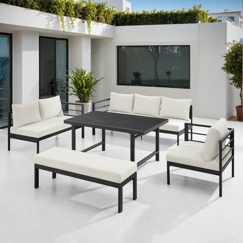 Corvus Galilee 5-Piece Iron Frame Outdoor Patio Set with Cushions and Rectangular Table