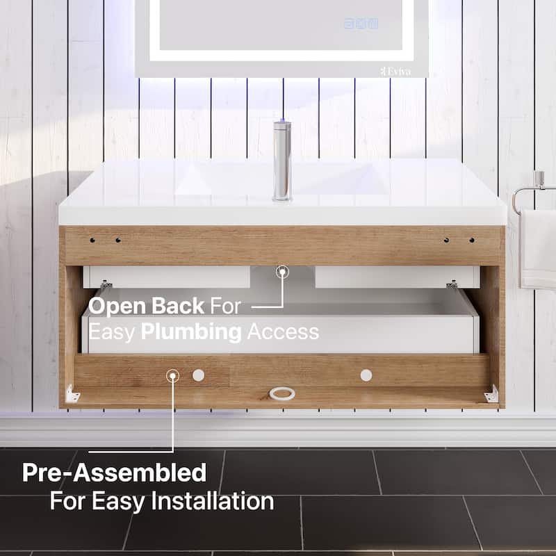 Eviva Surf 36"W Wall-Mount Bath Vanity with Acrylic Top and Integrated Sink