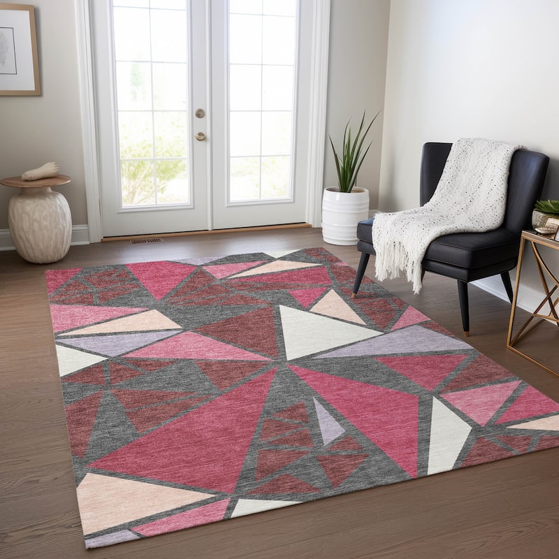 Machine Washable Indoor/ Outdoor Abstract Mosaic Chantille Rug - Burgundy - 3' x 5'