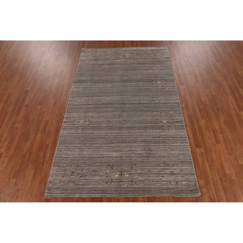 Earth Tone Striped Gabbeh Indian Area Rug Hand-Knotted Wool Carpet - 4'11" X 8'0"