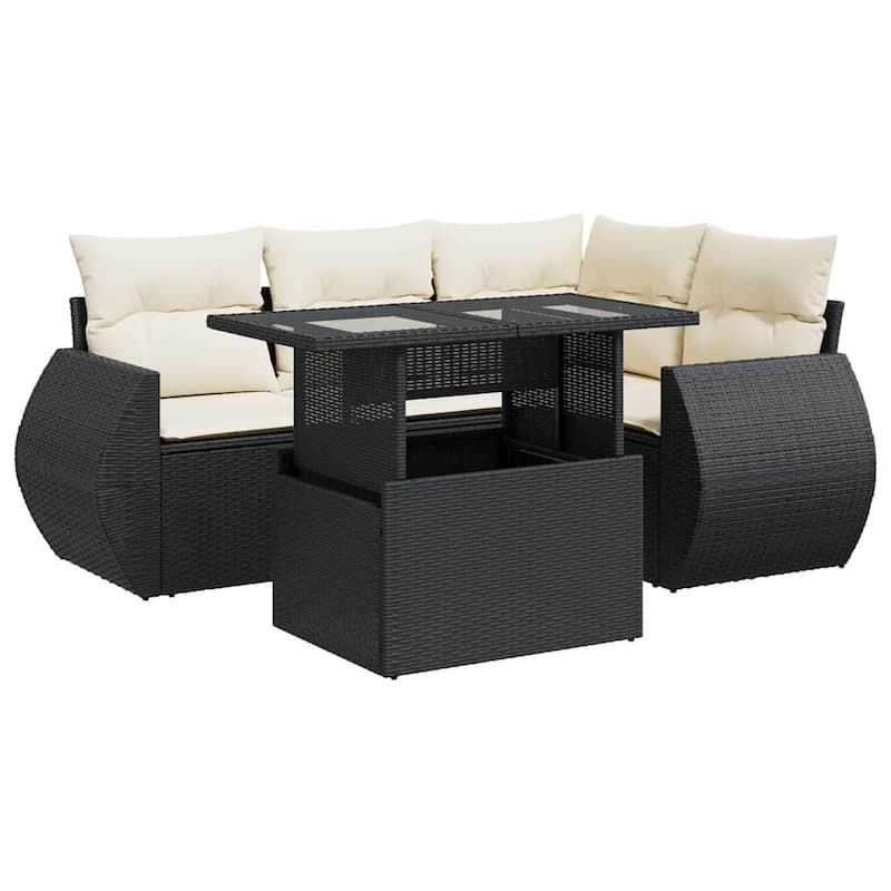 vidaXL Patio Sofa Set with Cushions Outdoor Furniture 5 Piece Poly Rattan - 21.7 x 39.4 x 28.7
