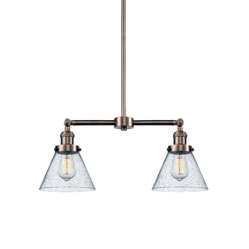 Innovations Lighting Large Cone 2 Light 21" Wide Linear Chandelier - Antique Copper / Seedy