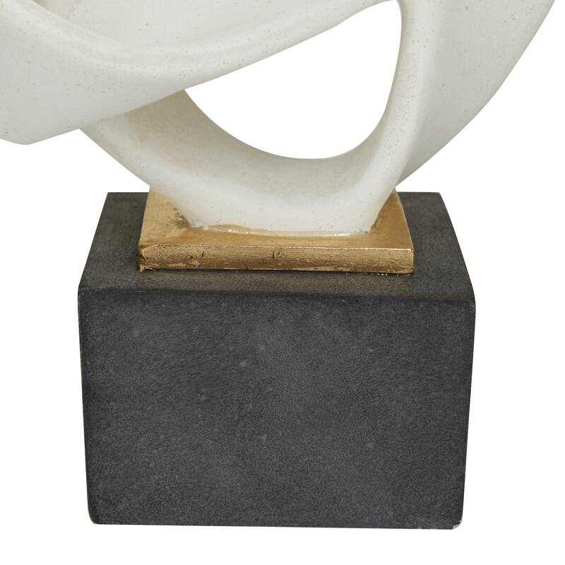 Contemporary White Polystone Abstract Sculpture with Black Base
