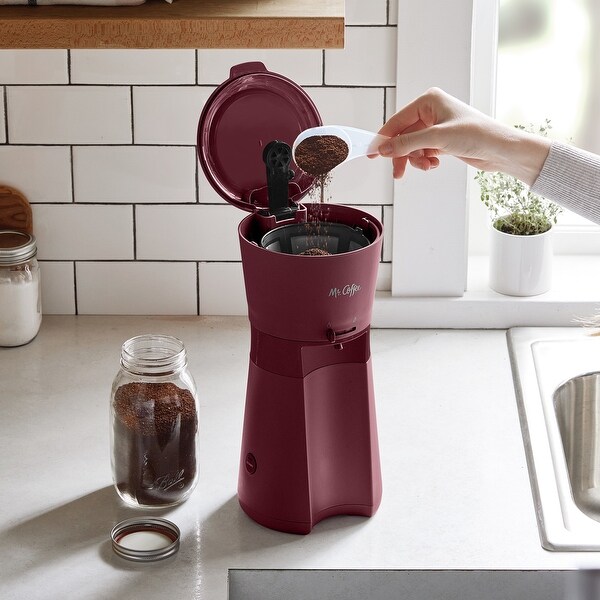 Mr. Coffee Iced Coffee Maker with Reusable Tumbler and Coffee Filter Burgundy