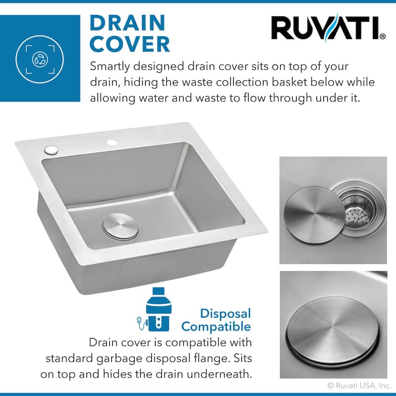 Ruvati 23 x 20 inch Drop-in Topmount Kitchen Sink 16 Gauge Stainless Steel Single Bowl - RVM5923 - 8' x 11'