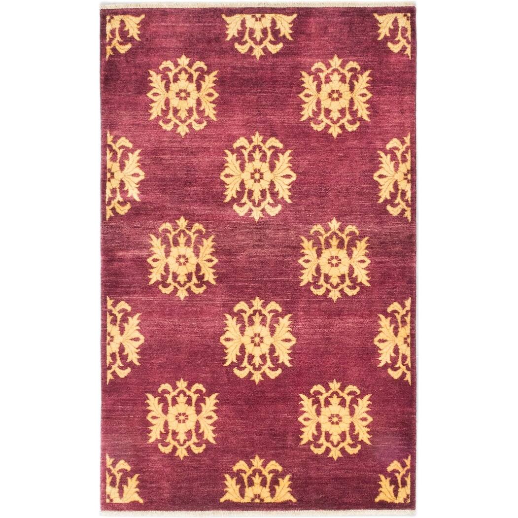 ECARPETGALLERY Handknotted Peshawar Ziegler Burgundy Wool Rug 4'0" x
