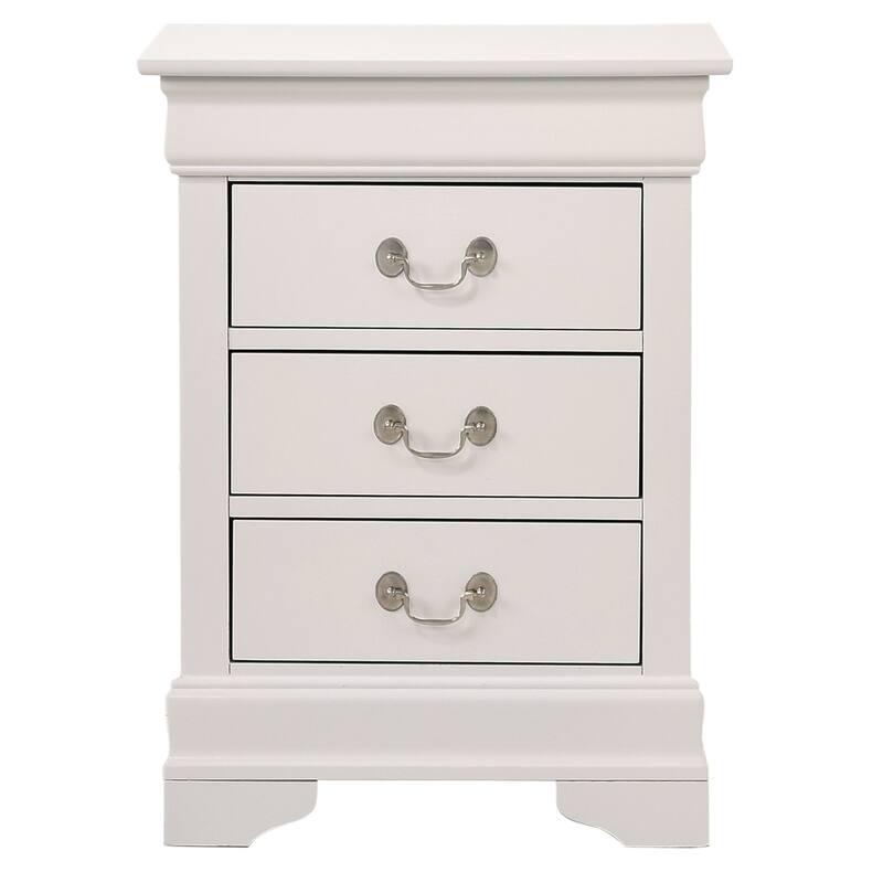 White Nightstand 29x21x16 with Three Spacious Drawers, Compact Bedside Table for Bedroom Storage and Clean Modern Finish