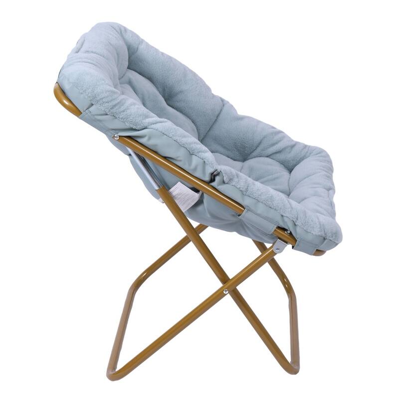 Folding Synthetic Fur Oversized Saucer Chair with Steel Frame - N/A