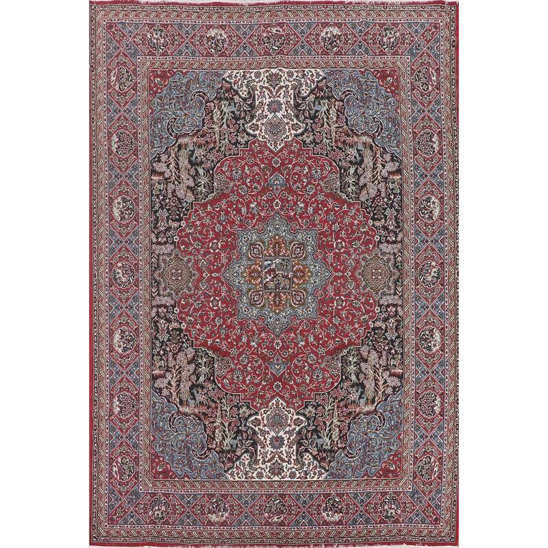 Animals Design Red Kashan Turkish Area Rug Machine Made Carpet - 9'9" x 13'0"