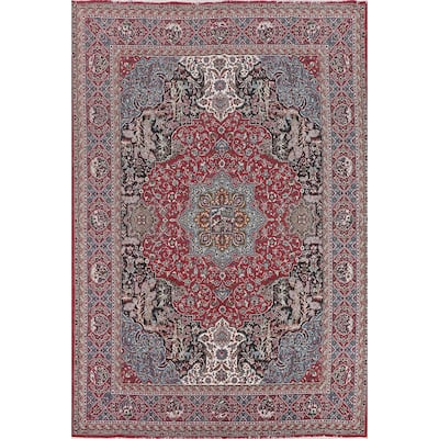 Animals Design Red Kashan Turkish Area Rug Machine Made Carpet - 9'9" x 13'0"