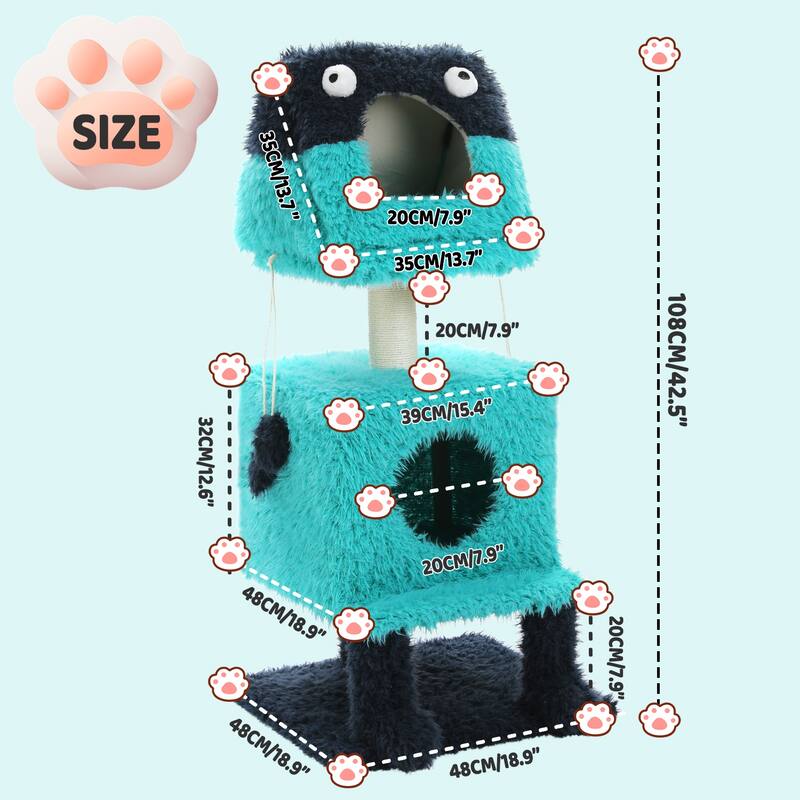 Indoor cat tower with cat condo and sisal scratching post - Blue