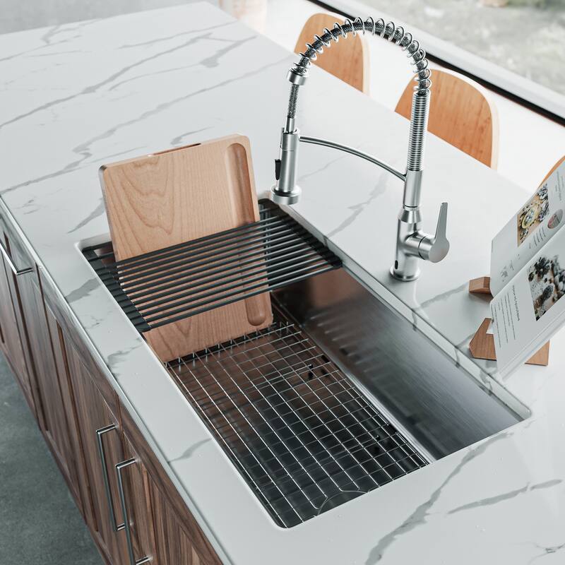 Karran Fusion Undermount 33-in x 18-in Stainless Steel Single Bowl Workstation Kitchen Sink
