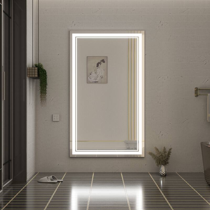 Keonjinn LED Front Light Bathroom Vanity Wall Mirror, 3 Color Temperatures, Anti-fog - 60x40