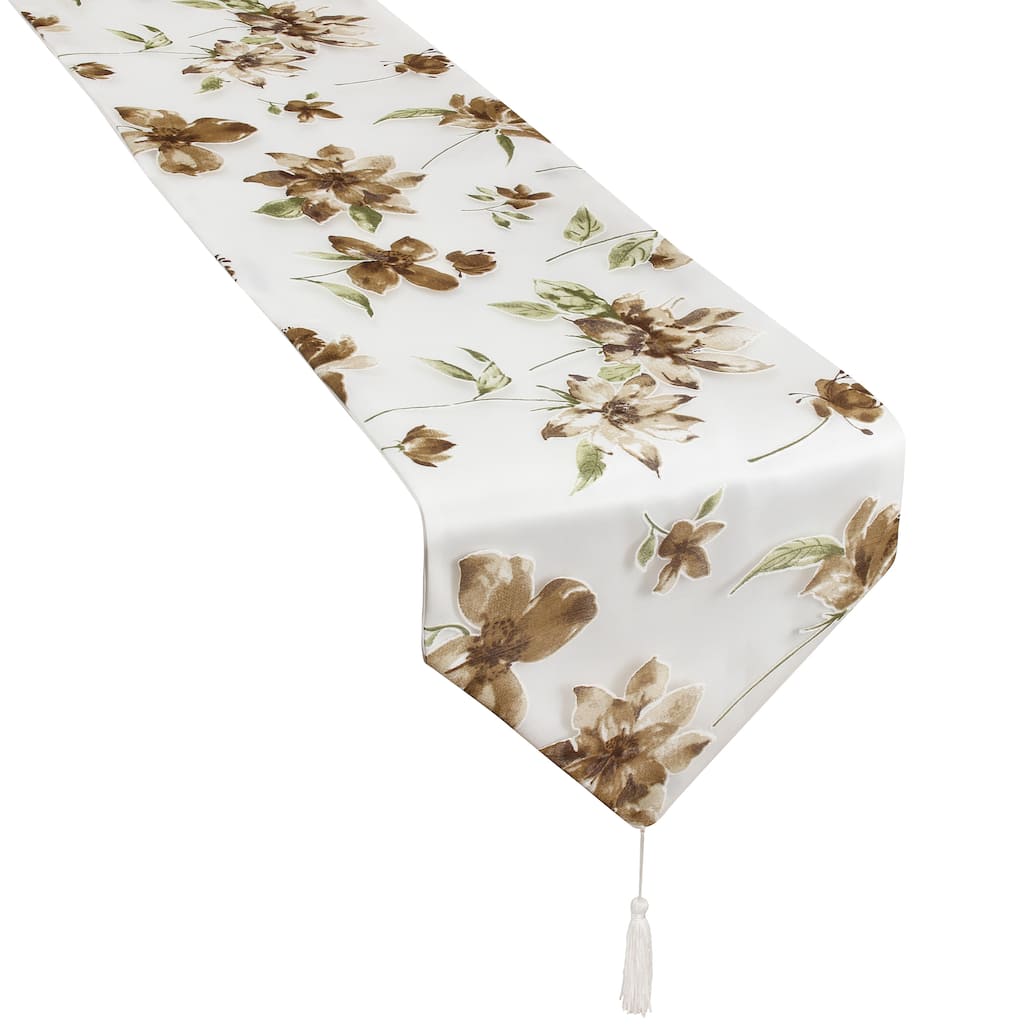 Violet Linen Fortune Decorative Sheer 13" x 70" Table Runner - Green Floral - 13" X 70"