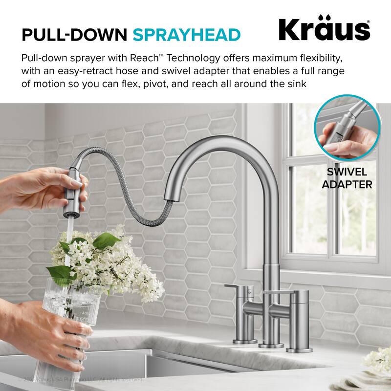 Kraus KPF-3122 Oletto 1.8 GPM Bridge Pull Down Kitchen Faucet