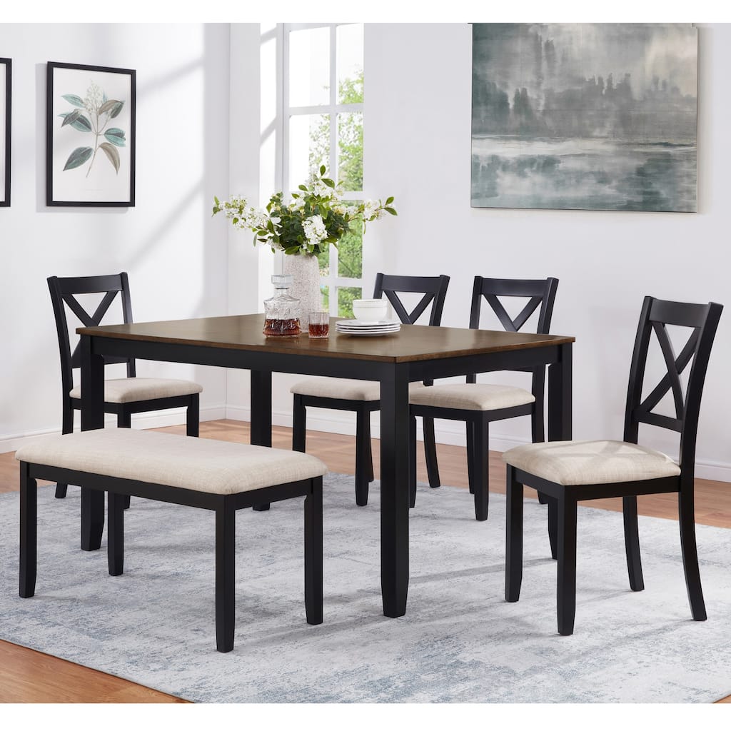 6-Piece Dining Table Set with Bench, Classic Wooden Dining Table Set for 6, Timeless Farmhouse 6-Person Dining Table Set