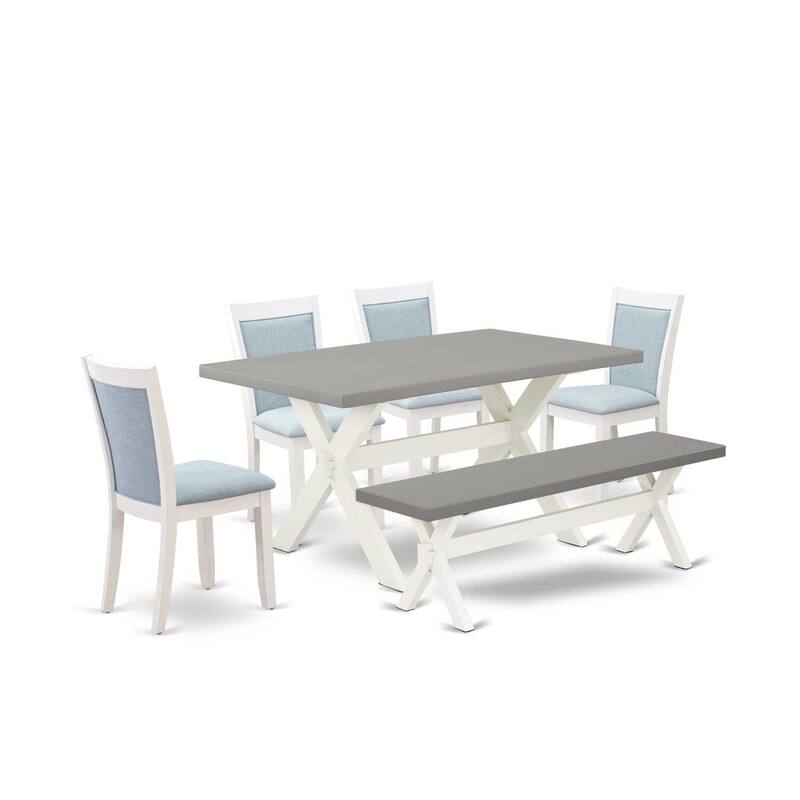 HomeStock 6-Piece Rectangle Wire Brushed Linen White Finish Solid Wood Top Dining Table with 1-Bench, 4-Chairs