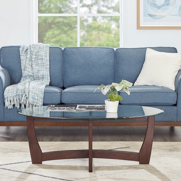 48 Inch Oval Glass Coffee Table (Cherry)