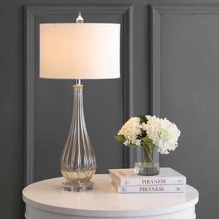 JONATHAN Y Gillian Drop 32.75" Glass/Crystal LED Table Lamp, Champagne