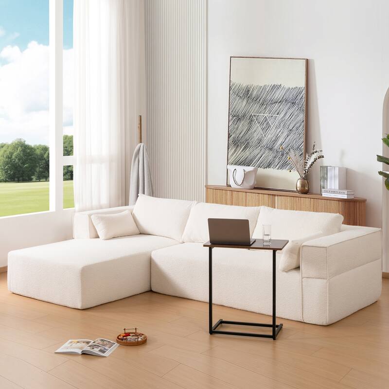 L-Shaped Sofa Modular Sectional Sofa w/Side Table, Wide Seat, Chaise
