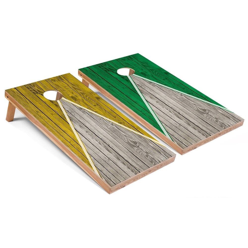 Solid Wood Cornhole Boards - Yellow and Kelly Triangle Design