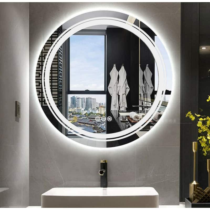 24" LED Mirror Bathroom Wall Mounted Vanity Dimmable Anti-Fog Round - 24x24 inch